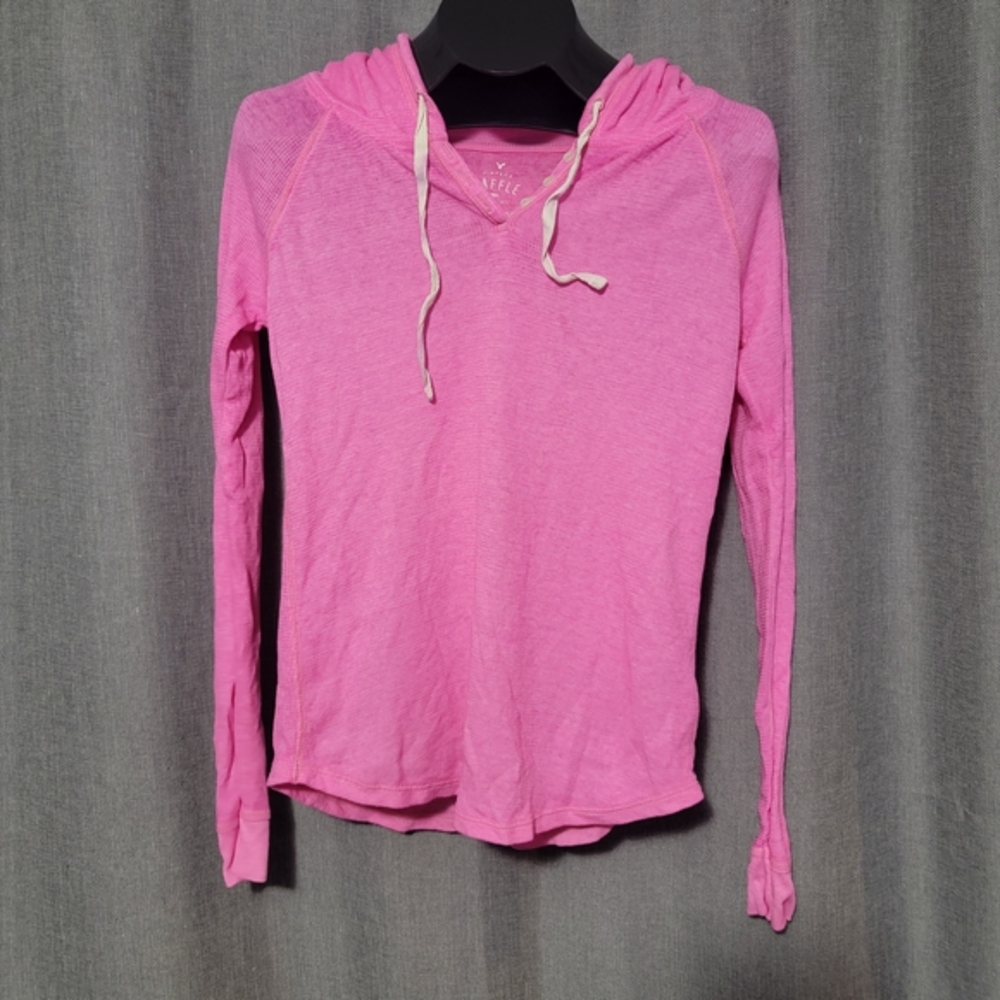 American Eagle Pink Waffle Hoodie Long Sleeve